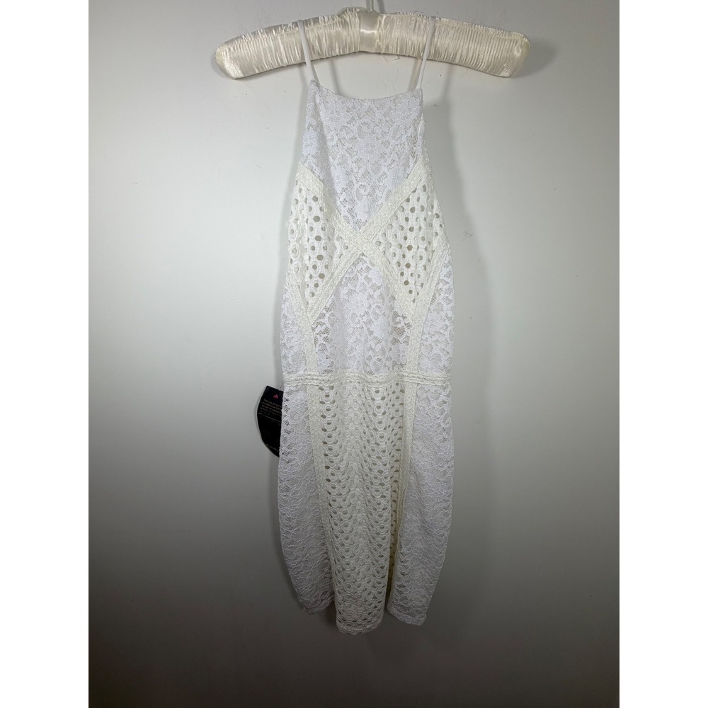 Bebe Dawn Lace Shift Dress Ivory White Halter Spaghetti Strap VJ1947 Size 6